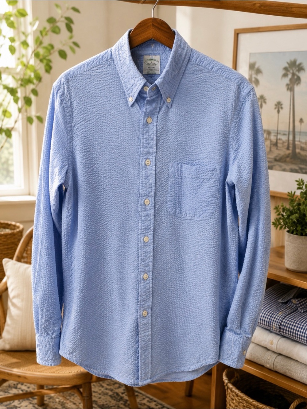 Brooks Brothers Blue Casual Button Down Milano cut Shirt
